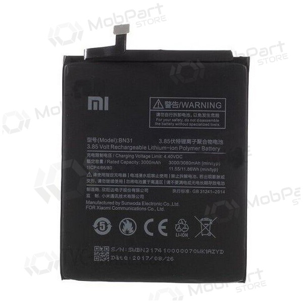 Xiaomi Redmi Mi A1 / Mi 5x / Note 5A battery, akumuliatorius (BN31) (original)