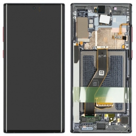 Ekranas Samsung N975 Note 10 Plus/N976 Note 10 Plus 5G su lietimui jautriu stikliuku and rėmeliu Black OLED (real size)