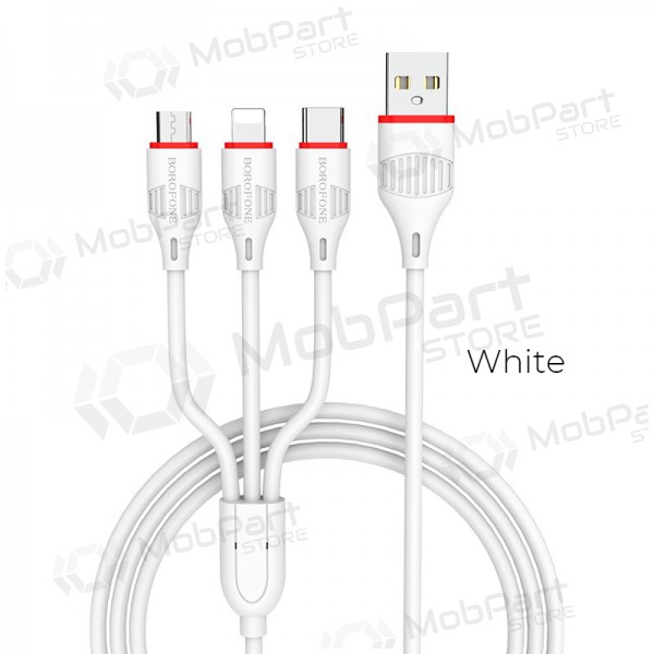 USB cable Borofone BX17 3in1 microUSB-Lightning-Type-C (white)