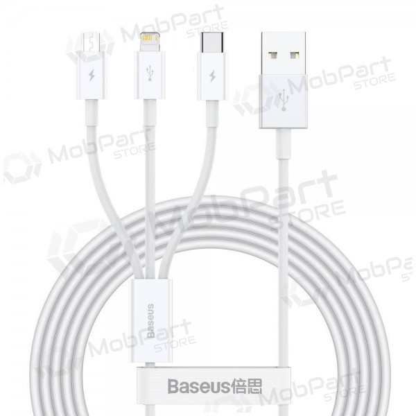 Cable Baseus Superior USB - microUSB+Lightning+Type-C 3.5A 1.5m (white) CAMLTYS-02