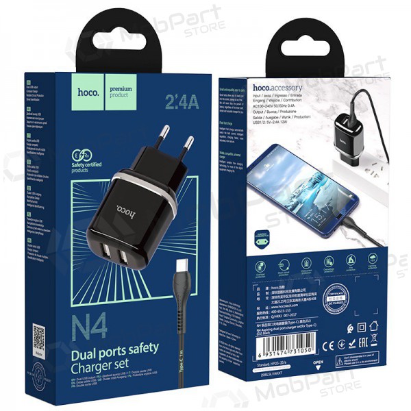 Charger Hoco N4 + Type-C (2.4A) (black)