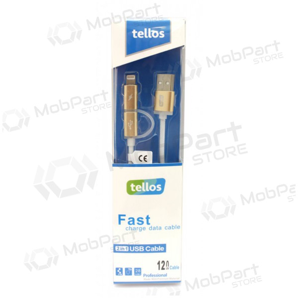 USB cable Tellos TPE 2in1 microUSB - Lightning (gold) 1.2m