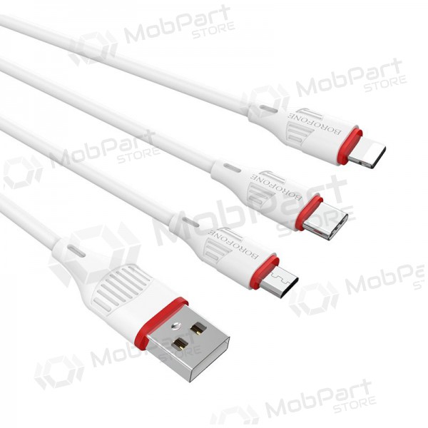 USB cable Borofone BX17 3in1 microUSB-Lightning-Type-C (white)