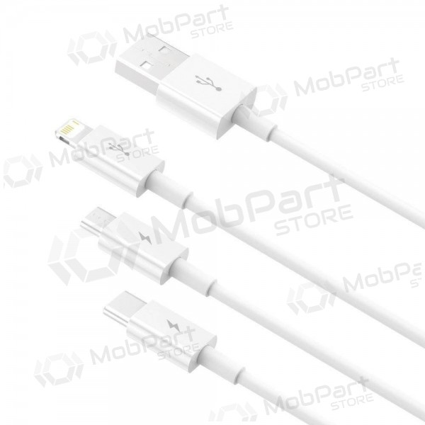 Cable Baseus Superior USB - microUSB+Lightning+Type-C 3.5A 1.5m (white) CAMLTYS-02