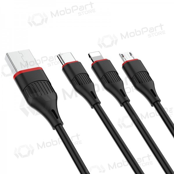 USB cable Borofone BX17 3in1 microUSB-Lightning-Type-C 1.0m (black)