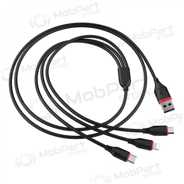 USB cable Borofone BX17 3in1 microUSB-Lightning-Type-C 1.0m (black)