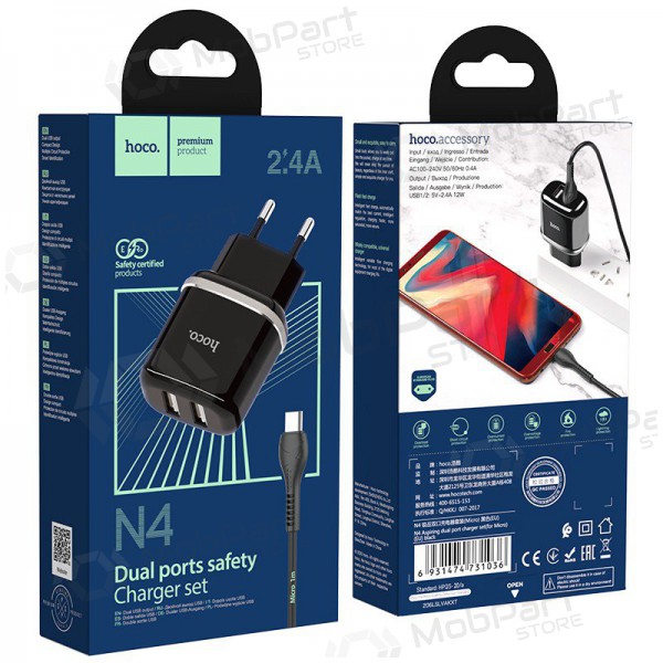 Charger Hoco N4 + microUSB (2.4A) (black)