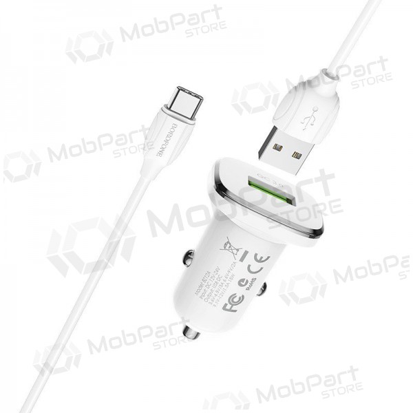 Charger automobilinis Borofone BZ12A Quick Charge 3.0 + Type-C (white)