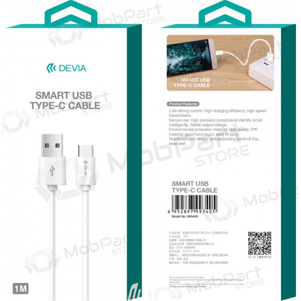 USB cable Devia Smart Type-C 1.0m (white)