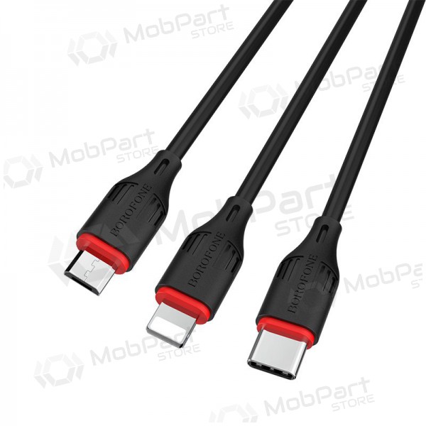 USB cable Borofone BX17 3in1 microUSB-Lightning-Type-C 1.0m (black)